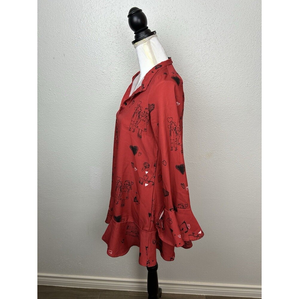 Zara Womens Size Small Love Valentines Hearts Whimsy Oversized Tunic Ruffle Top - Picture 6 of 9